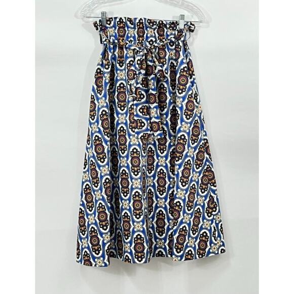 LA DOUBLEJ Sz S Small Sardegna Skirt Amalfi Print Blue Navy Gold Cotton Midi - Picture 2 of 10